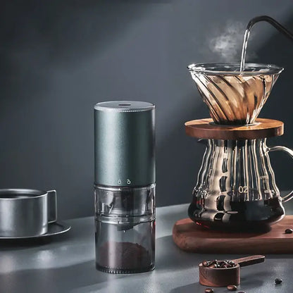 Matte dark teal electric coffee bean grinder kitchen machine