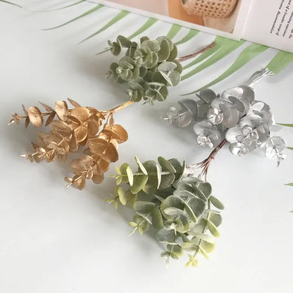 Matte gold silver & green artificial ferns shrubs living room decor