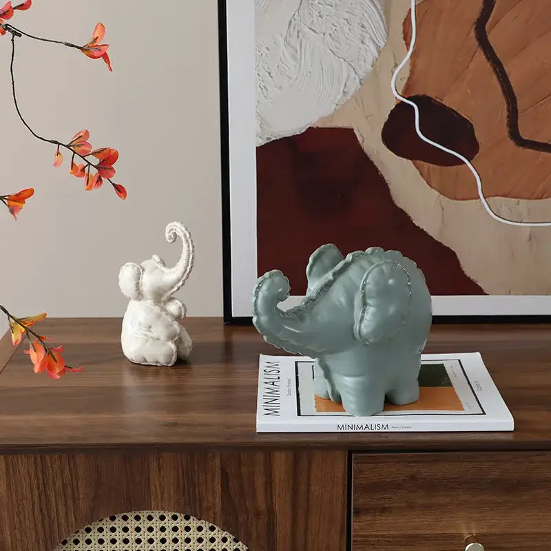 Matte sage green ceramic elephant abstract bubble sculpture living room