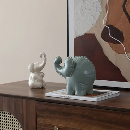 Matte sage green ceramic elephant abstract bubble sculpture living room