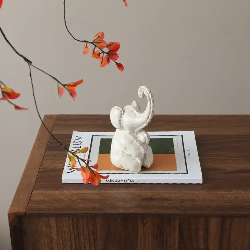 Matte sage green ceramic elephant abstract bubble sculpture living room