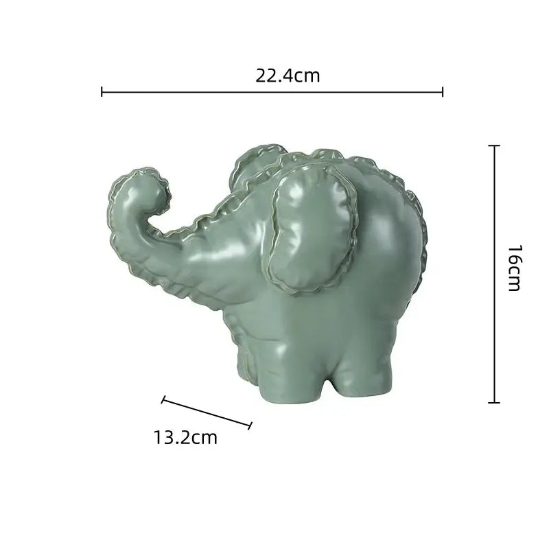 Matte sage green ceramic elephant abstract bubble sculpture living room