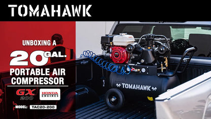 20 Gallon Portable Air Compressor 6.5HP Honda GX200 Engine Horizontal Tank 13.5 CFM @ 90 PSI Gas-Powered