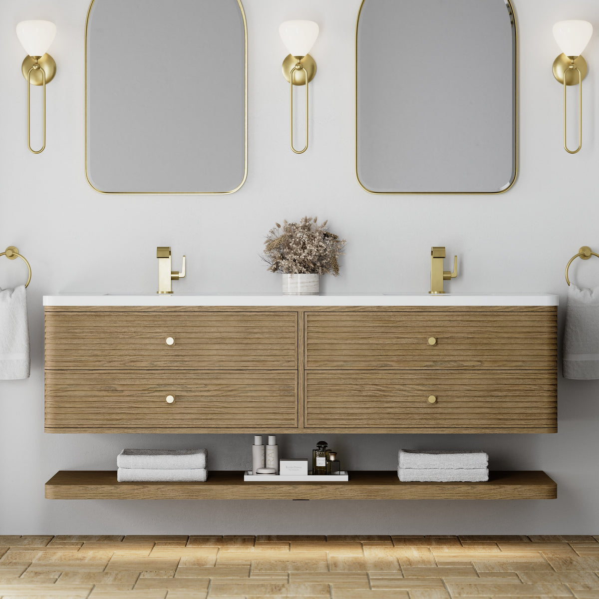 James Martin Allamari 72" Floating Double Bathroom Vanity, Dune Mist