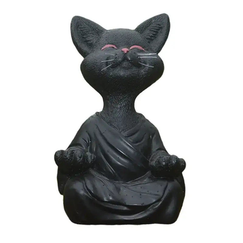 Meditative buddha cat figurine set – living room ceramic decor