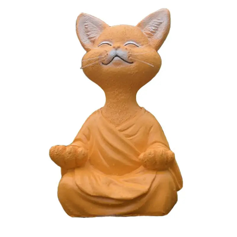 Meditative buddha cat figurine set – living room ceramic decor
