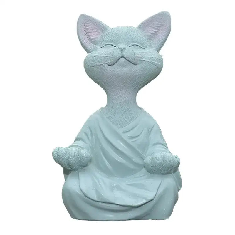 Meditative buddha cat figurine set – living room ceramic decor