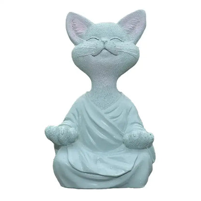 Meditative buddha cat figurine set – living room ceramic decor