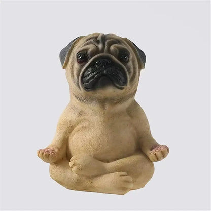 Meditative glossy bulldog resin statue set 5 piece garden decor