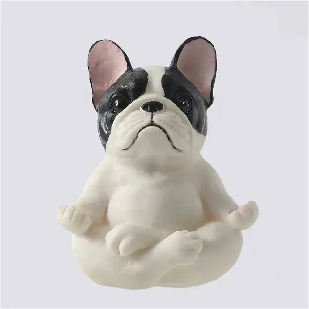 Meditative glossy bulldog resin statue set 5 piece garden decor