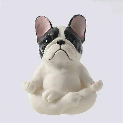 Meditative glossy bulldog resin statue set 5 piece garden decor