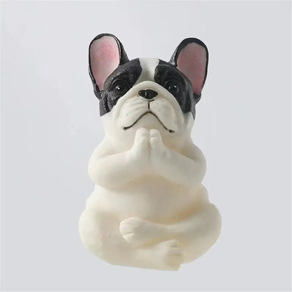 Meditative glossy bulldog resin statue set 5 piece garden decor