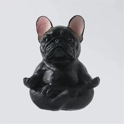 Meditative glossy bulldog resin statue set 5 piece garden decor