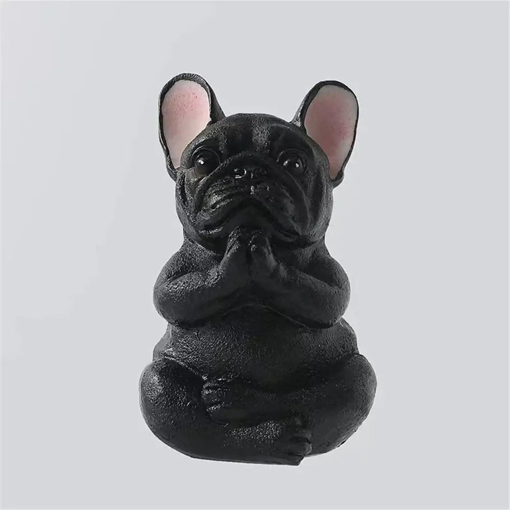 Meditative glossy bulldog resin statue set 5 piece garden decor