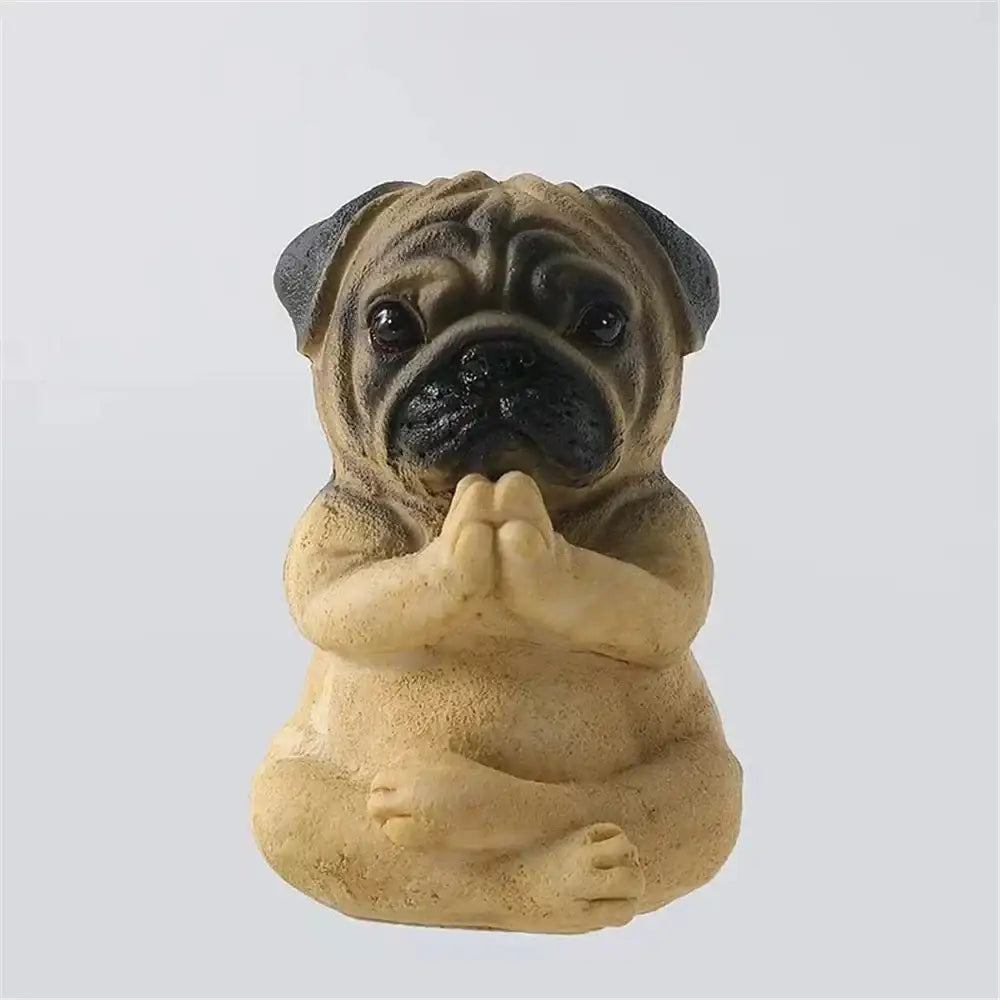 Meditative glossy bulldog resin statue set 5 piece garden decor