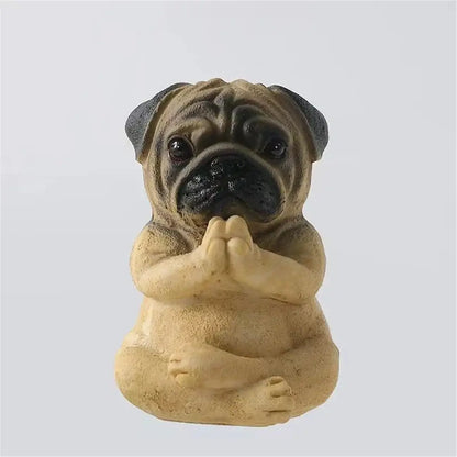 Meditative glossy bulldog resin statue set 5 piece garden decor