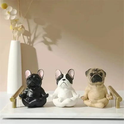Meditative glossy bulldog resin statue set 5 piece garden decor