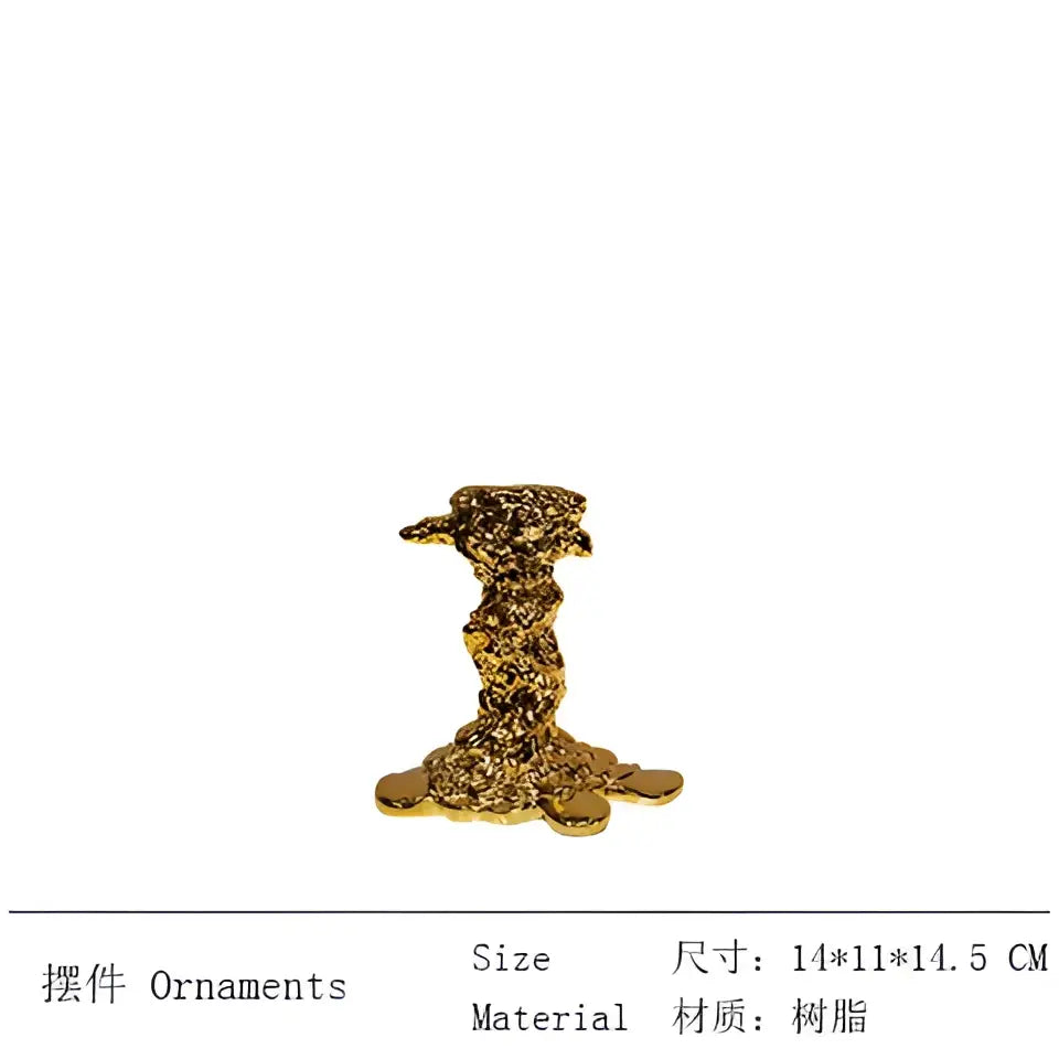 Melted style golden candlestick holder dining room molten metal decor