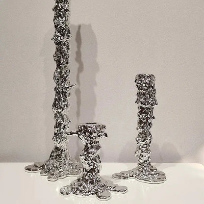 Melted style golden candlestick holder dining room molten metal decor