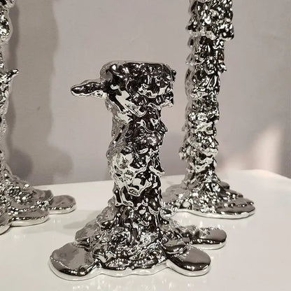 Melted style golden candlestick holder dining room molten metal decor