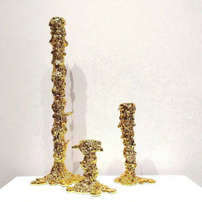 Melted style golden candlestick holder dining room molten metal decor
