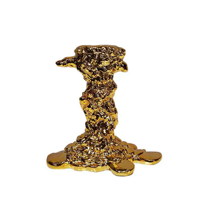 Melted style golden candlestick holder dining room molten metal decor
