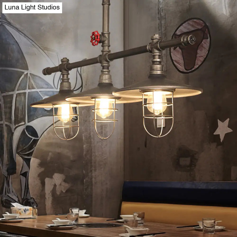 DecorBites™ Metal 3-Light Linear Pendant for Island with Coastal Caged Design