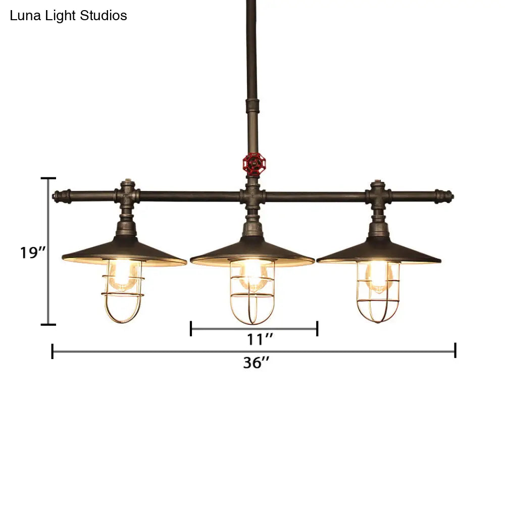 DecorBites™ Metal 3-Light Linear Pendant for Island with Coastal Caged Design
