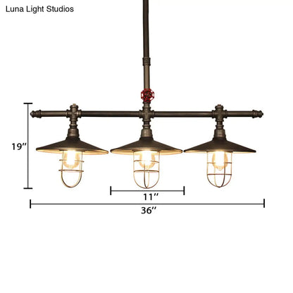 DecorBites™ Metal 3-Light Linear Pendant for Island with Coastal Caged Design