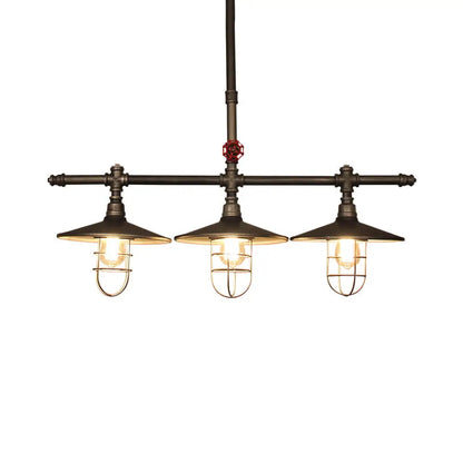 DecorBites™ Metal 3-Light Linear Pendant for Island with Coastal Caged Design