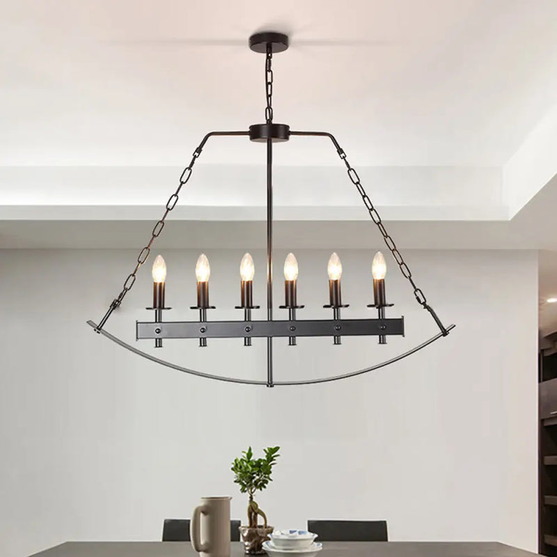 DecorBites™ Metal Black Island Lighting: Exposed Bulb 6-Light Ceiling Pendant for Dining Room - Classical Design
