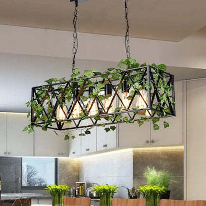 Industrial antique black metal island pendant with ivy kitchen light