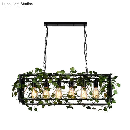 Industrial antique black metal island pendant with ivy kitchen light