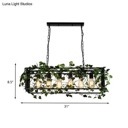 Industrial antique black metal island pendant with ivy kitchen light