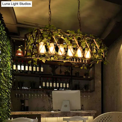 Industrial antique black metal island pendant with ivy kitchen light