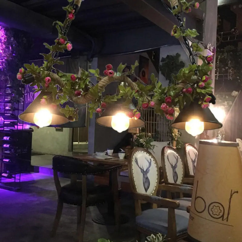DecorBites™ Metal Island Pendant Vintage Black Cone Shape with Plant Decoration - Ideal for Restaurants