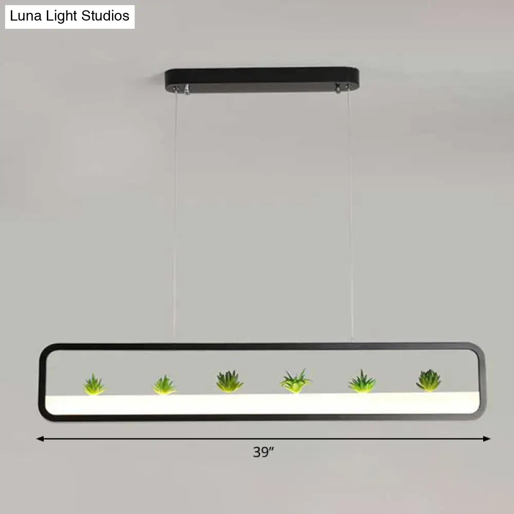 DecorBites™ Metal LED Hanging Light for Restaurants: Artistic Rectangle Island Lamp with Imitation Succulents Deco