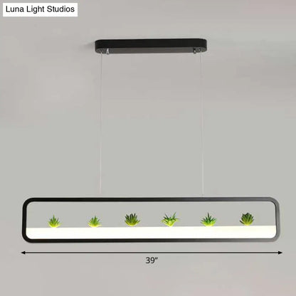 DecorBites™ Metal LED Hanging Light for Restaurants: Artistic Rectangle Island Lamp with Imitation Succulents Deco