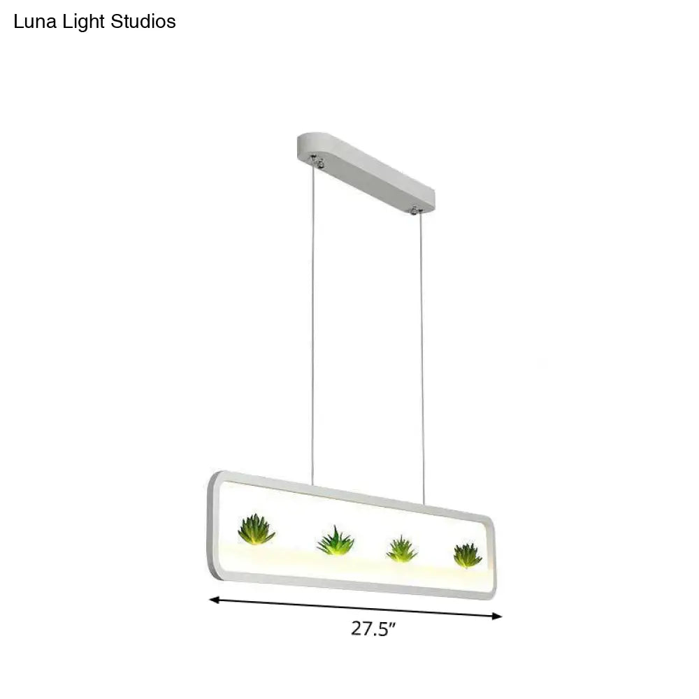 DecorBites™ Metal LED Hanging Light for Restaurants: Artistic Rectangle Island Lamp with Imitation Succulents Deco