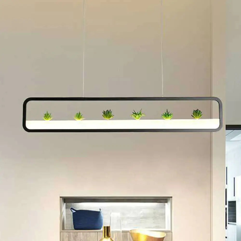 DecorBites™ Metal LED Hanging Light for Restaurants: Artistic Rectangle Island Lamp with Imitation Succulents Deco