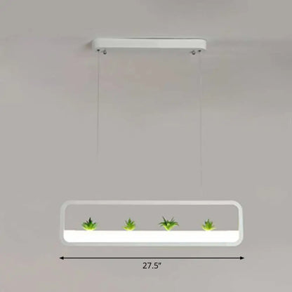 DecorBites™ Metal LED Hanging Light for Restaurants: Artistic Rectangle Island Lamp with Imitation Succulents Deco