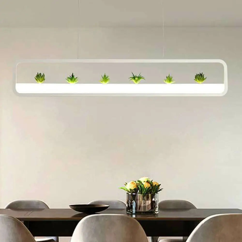 DecorBites™ Metal LED Hanging Light for Restaurants: Artistic Rectangle Island Lamp with Imitation Succulents Deco