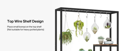 Rustic black metal and wood 5-tier tall plant stand living room decor