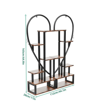 6 tier heart metal plant stand black & wood living room shelves