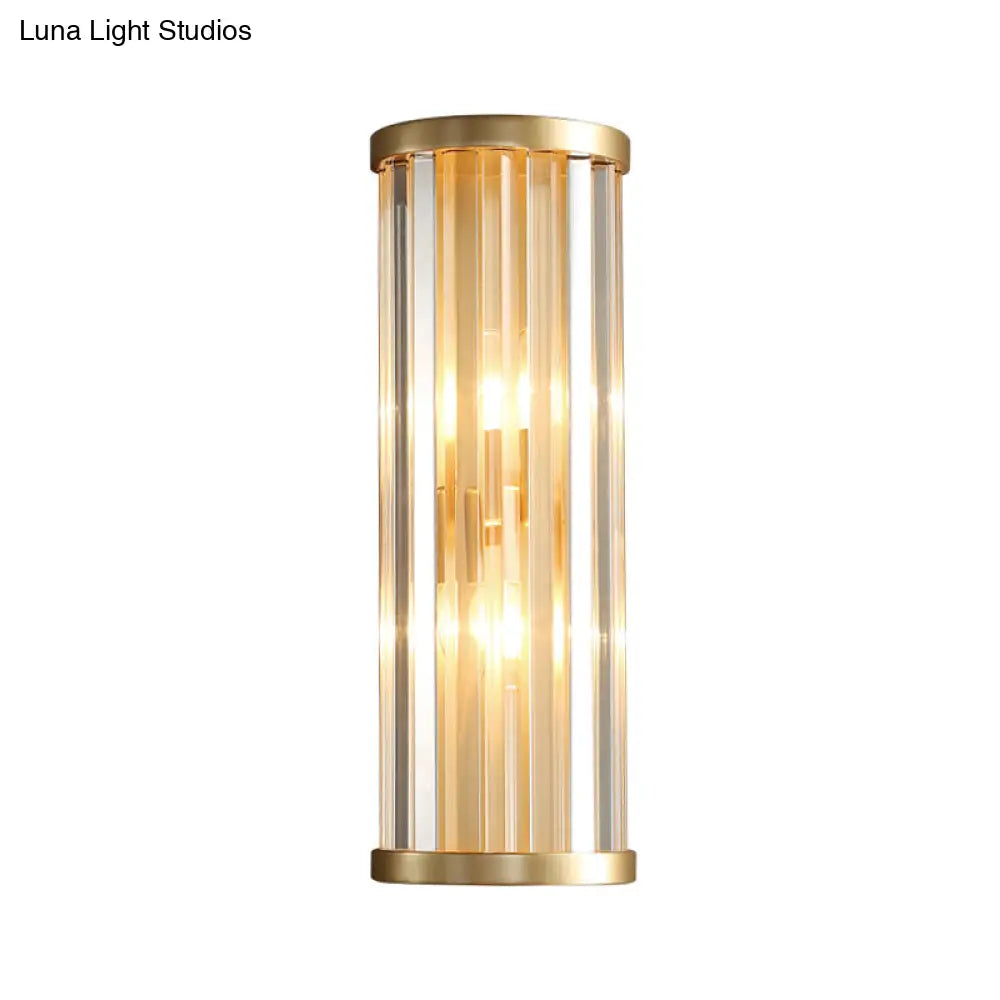 DecorBites™ Metal Sconce Lighting: Modern Stylish 2-Light Cylinder Wall Fixture in Gold with Crystal Pipe