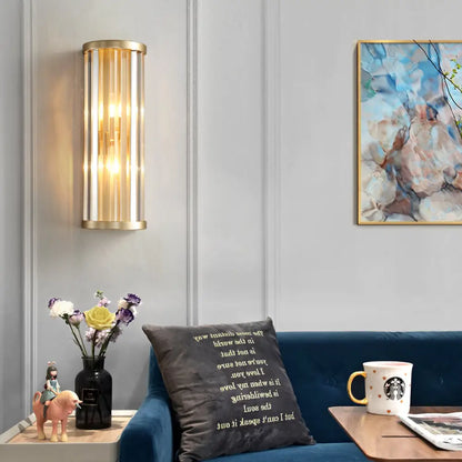 DecorBites™ Metal Sconce Lighting: Modern Stylish 2-Light Cylinder Wall Fixture in Gold with Crystal Pipe