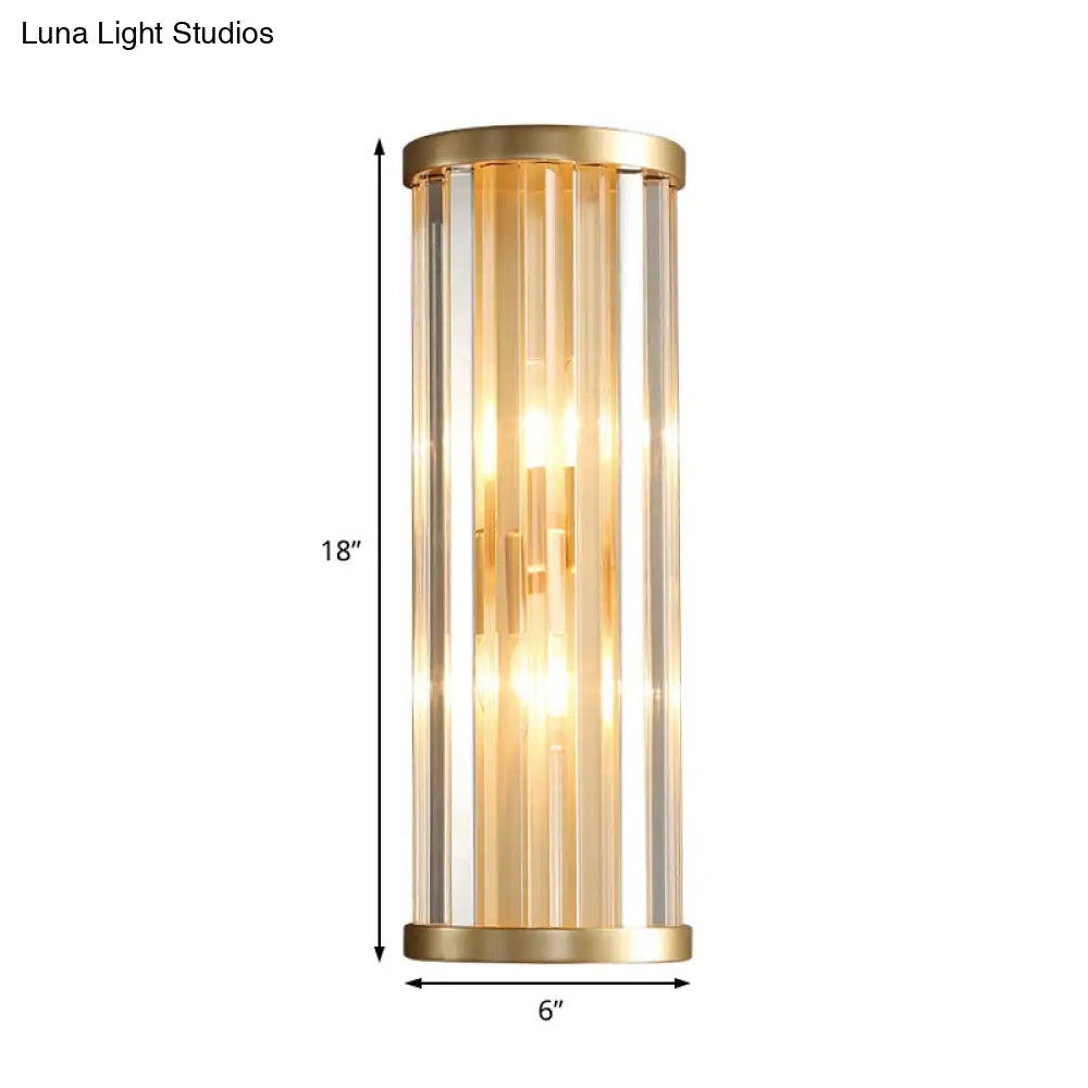 DecorBites™ Metal Sconce Lighting: Modern Stylish 2-Light Cylinder Wall Fixture in Gold with Crystal Pipe
