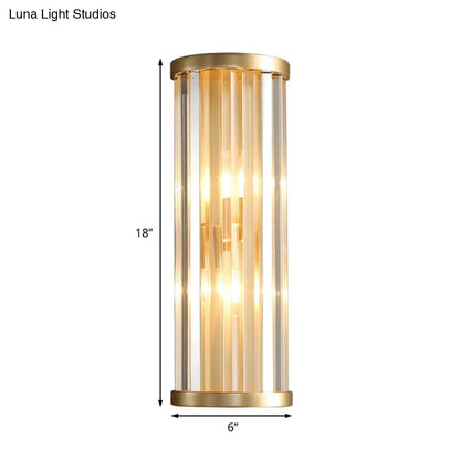 DecorBites™ Metal Sconce Lighting: Modern Stylish 2-Light Cylinder Wall Fixture in Gold with Crystal Pipe