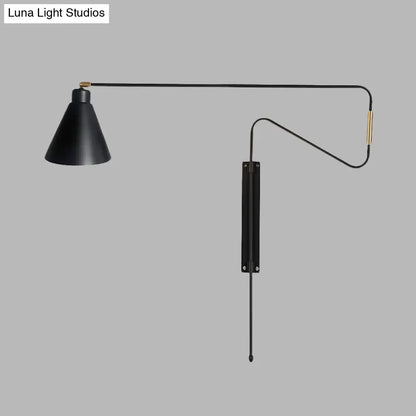 DecorBites™ Metal Wall Lamp with Long Curved Arm & Rotatable Cone Shade - Antique Coffee/Black/Gold Finish - Ideal for Living Room