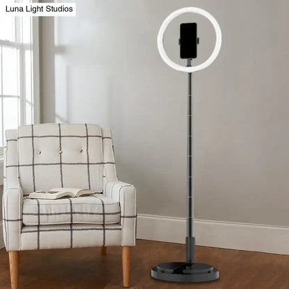 Metallic black led makeup lamp with phone holder for bedroom